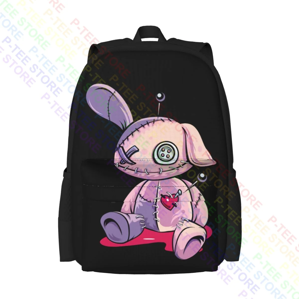 Pastel Goth Backpack PU Leather Creepy Bunny and Rainbows 
