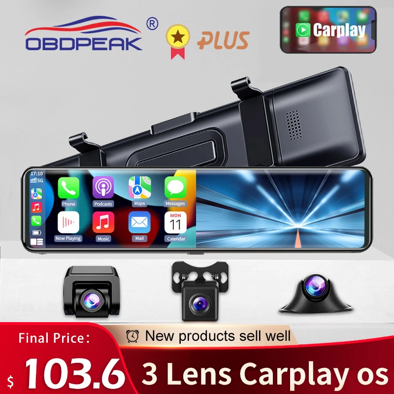 3 Cameras Dash Cam Carplay & Android Auto 2.5k 2560*1440p Rearview