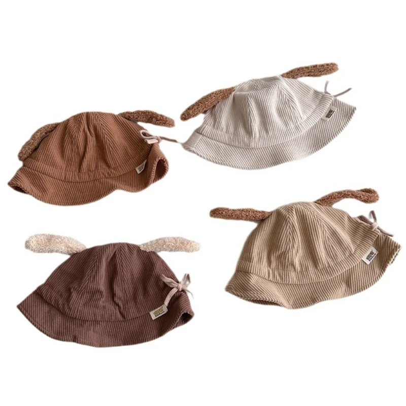 

Trendy Toddlers Sun Bucket Hat Lovely Long Ears Fisherman Cap Solid Color Bonnet H37A