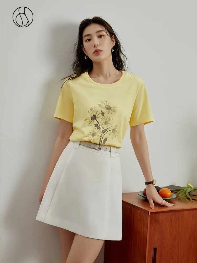 

DUSHU [Blooming Heart] Light Color Changing Printing Short Sleeve T-shirt Women's Slim Tops For Women 2023 Summer New T-Shirts