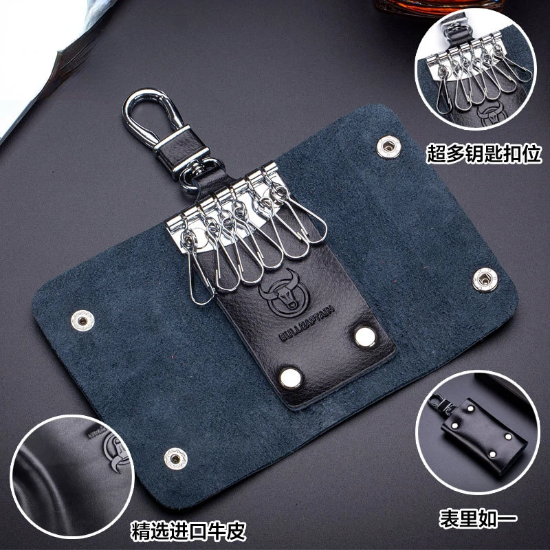 

Minimalist Genuine Leather Key Wallets Men's Waist Hanging Large Capacity Multi-Hook Vertical Keychain Buckle Short Mini Key Bag