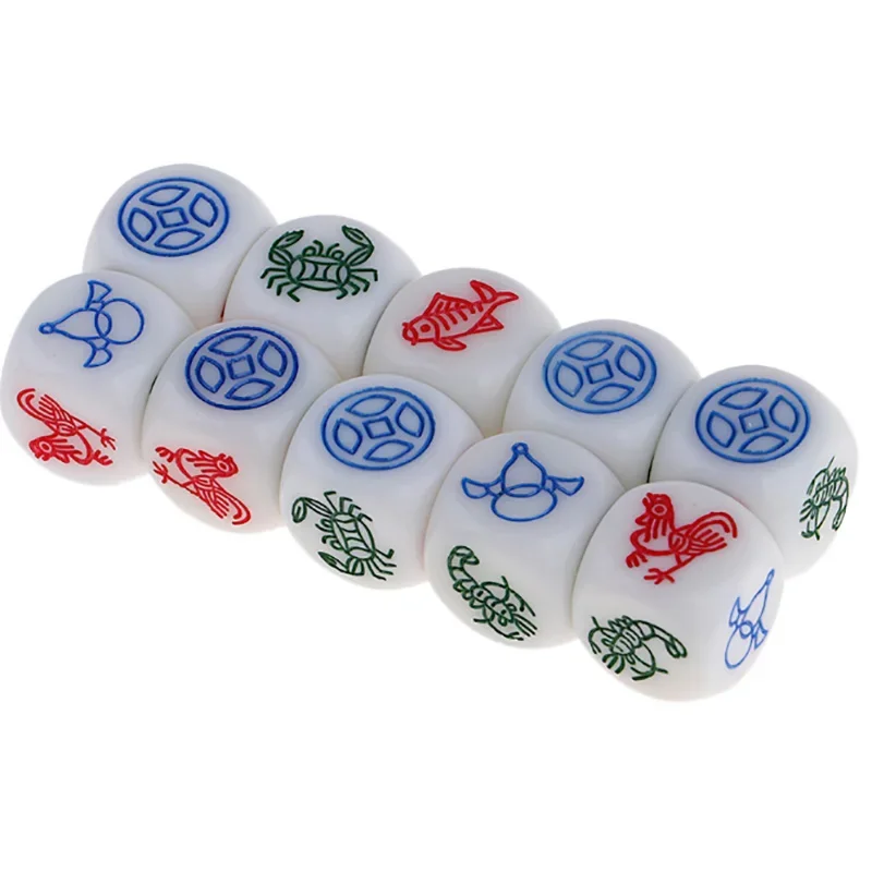 Pattern Dice Puzzle Game 6 Sided Dice Copper /gourd /chicken /fish /shrimp Funny Game Accessory 16mm 10 Pcs/lot