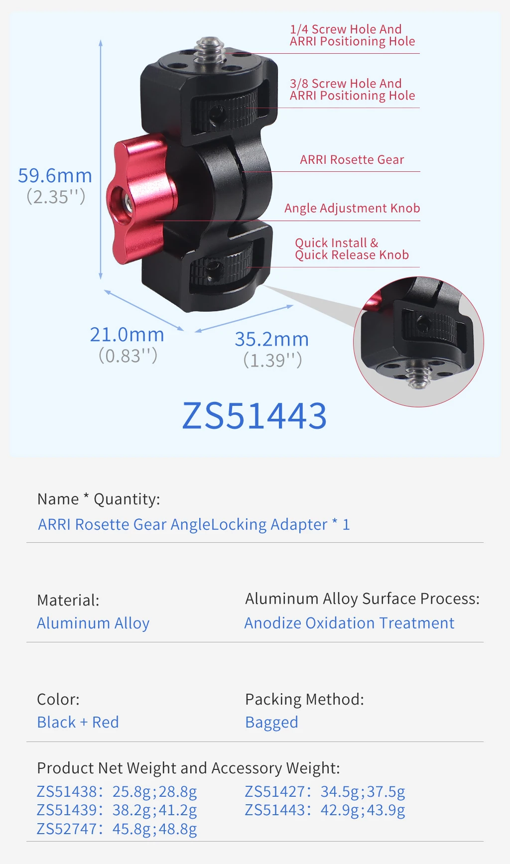 Aluminum Mini Tripod Head Adapter Arri Locating Holes Monitor Mount for DJI OSM