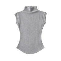 Women Summer Sexy Turtleneck Sleeveless T-Shirts Tops Solid Slim Fit Pullovers Causal Tees Shirts Female Streetwear Basics Tees - Image 3