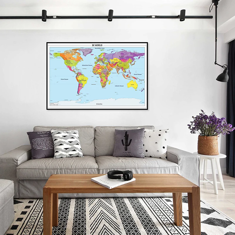 

59*42cm In Dutch The World Map Small Size Wall Poster Canvas Painting Living Room Home Decoration Travel School Supplies