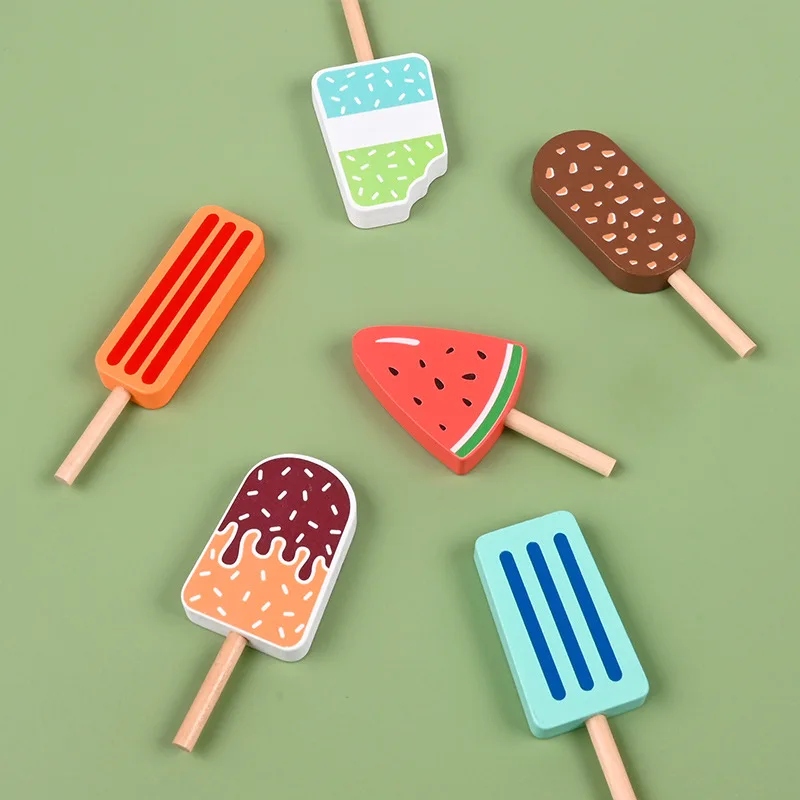 Wooden Montessori Ice Cream Toys Toddlers Pretend Play Simulation Food Game Kitchen Accessories Toys for 3 4 5 Year Old 4