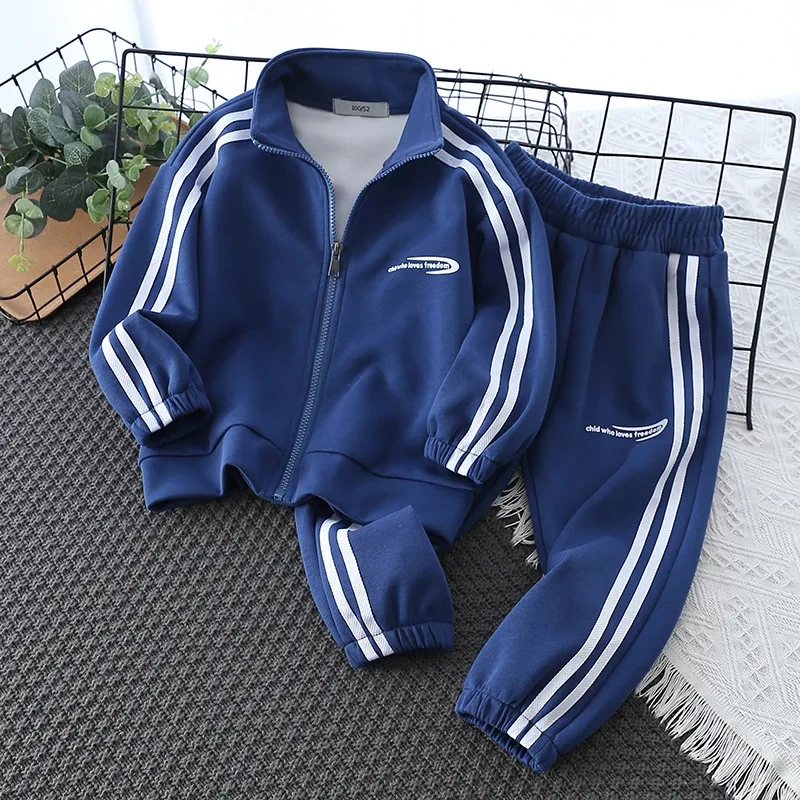 

Striped Boys Workout Sweatshirt + Sweatpant Suit Kids Tracksuit Children's Jumper Pant Jogger Set 2-13 Years Spring Autumn Wear