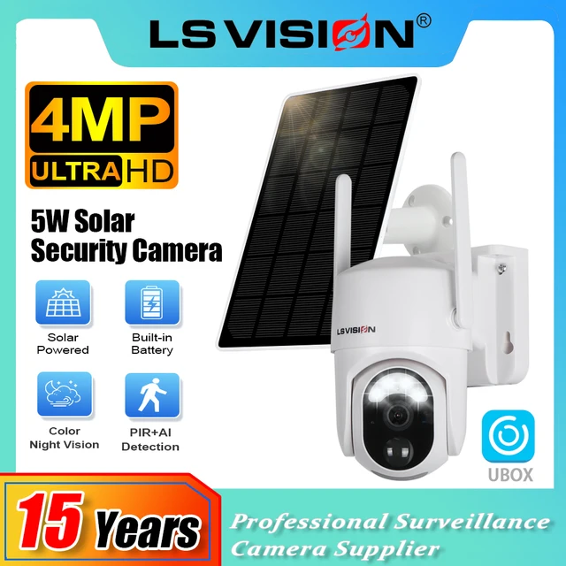LS VISION 4MP Solar Monitor Camera Outdoor Night Vision Color Camera PIR Detection Solar Wireless Security CameraWi-Fi/4G Cam 1