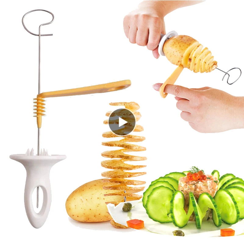 Spiral Potato Cutter Twisted Slice Potato Tower Whirlwind Potato Cut DIY Fruit And Vegetable Spiral Slicer For Kitchen Gadgets