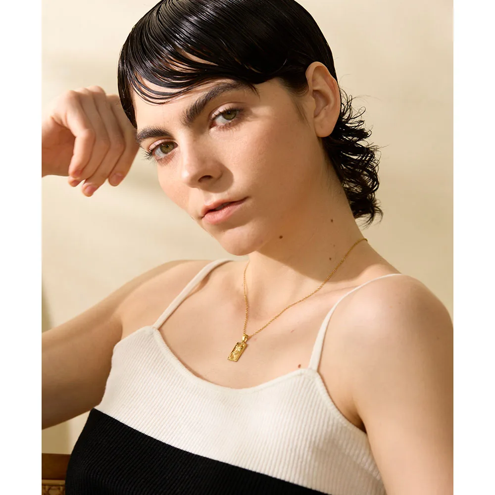 Yhpup Statement Body Square Pendant Stainless Steel Statement Necklace Gold Color Texture Metal Personalized Jewelry 2023