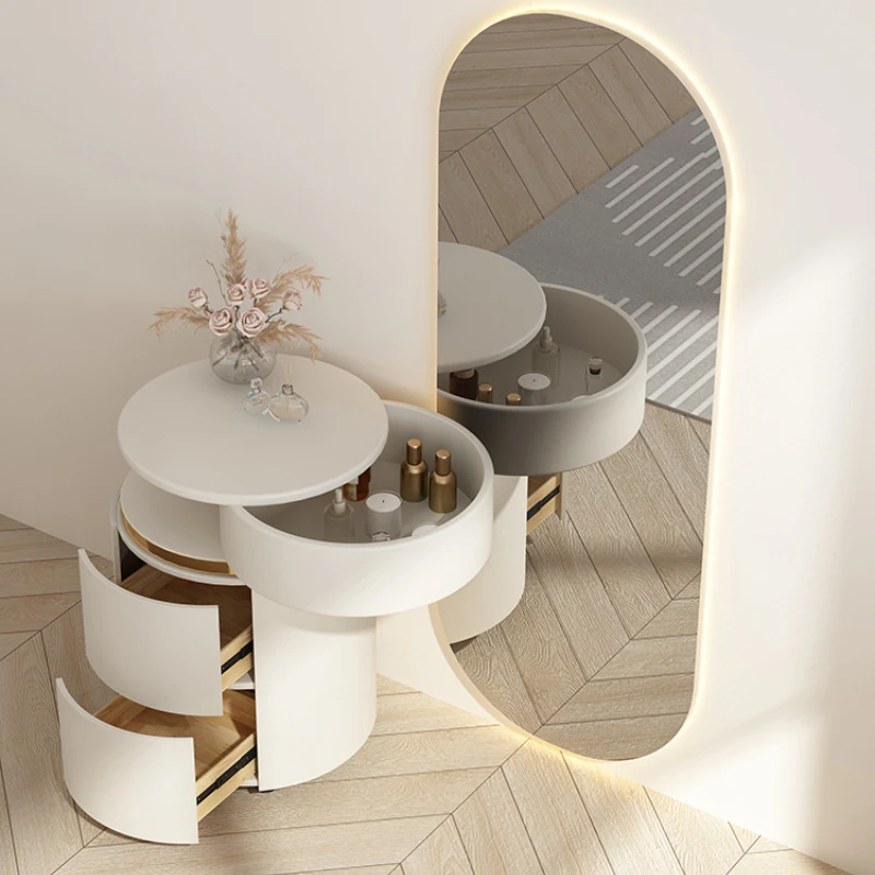 

Dressing Table Bedside Table Dual-Use Modern Simple Full-Length Mirror Integrated Household round Rotating with Light