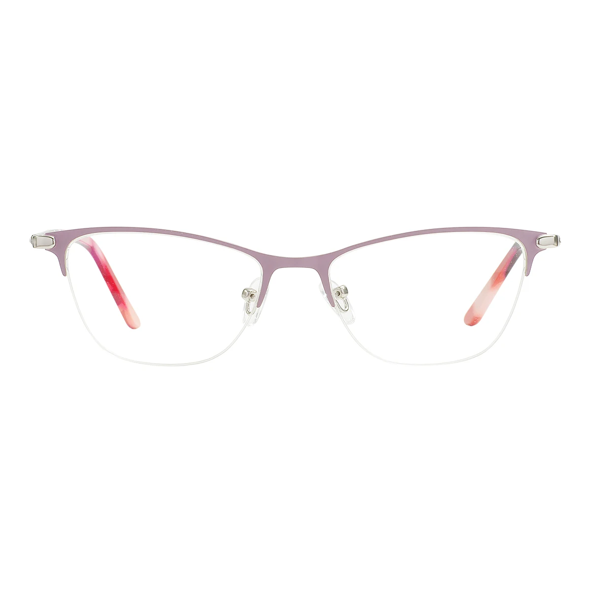 Women Cat Eye Eyeglasses Half Rim Metal Glasses Frame With Spring Hinge For Prescription Lens