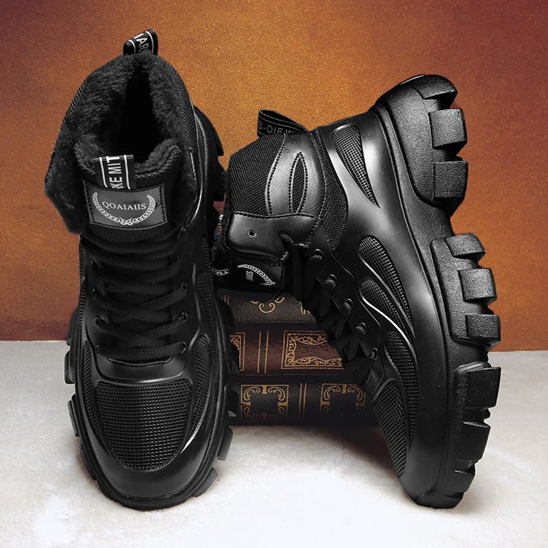 

CYYTL Mens Shoes Black Winter Fur Casual Leather Ankle Work Platform Designer Luxury Chelsea Cowboy Combat Tactical Snow Boots