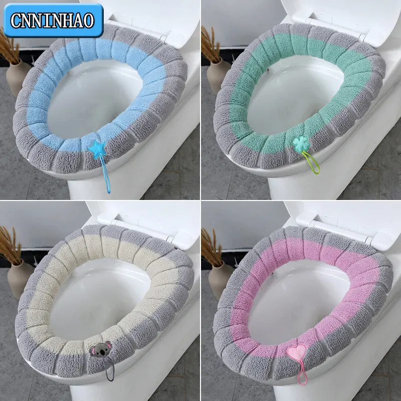 Toilet Seat Cover Mat Winter Warm for Kids Cushion with Handle Thicker Soft Washable Closestool Warmer Accessories