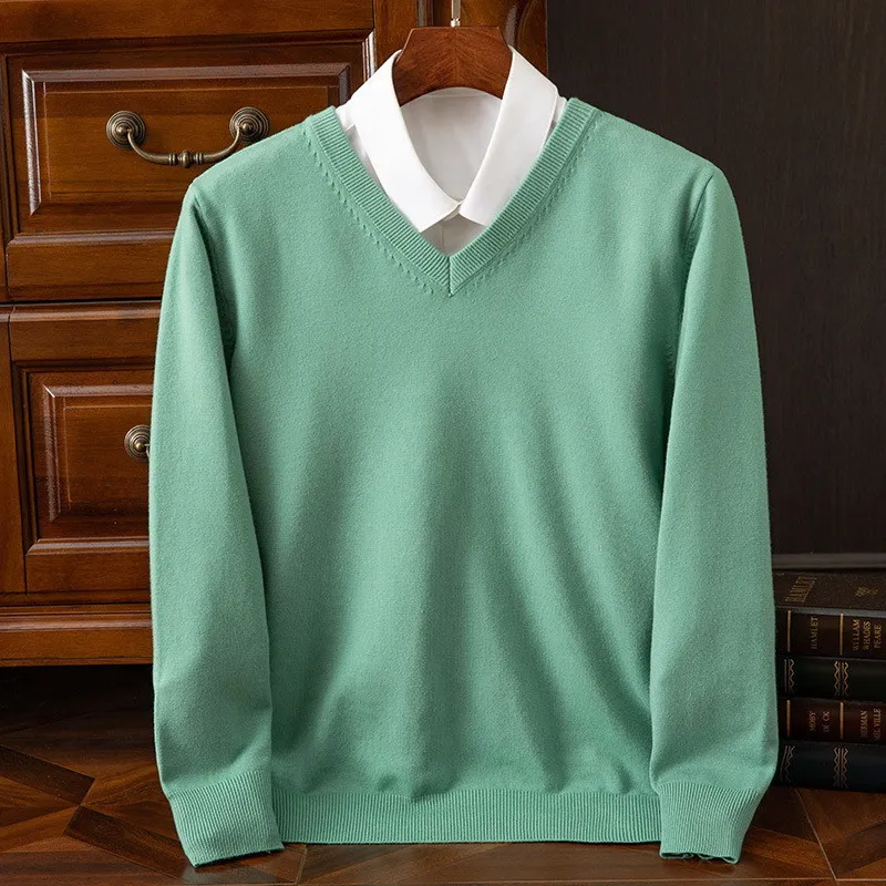Men's 100 Pure Mink Sweater V-Neck Pullover Cashmere Knitted Bottom Sweater Sweater New High-End Casual Top In Autumn Winter 2