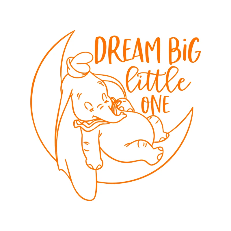 Calcomanía de pared de Dumbo, luna, estrella, sueño grande, pequeño, elefante de dibujos animados, vinilo, calcomanía para pared, habitación infantil, calcomanías para decoración de pared
