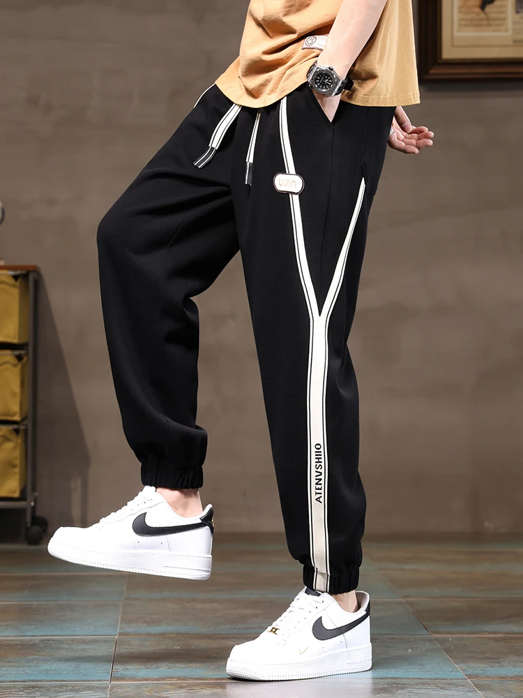 캐주얼 루즈 핏 조깅 스웨트팬츠 남성용, 블랙 그레이 코튼 패션 드로스트링 팬츠 플러스 사이즈 6XL 7XL 8XL 2023 신제품