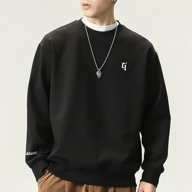 thumbnail image 1 of Sudadera con cuello redondo para hombre, ropa masculina, sudadera con cuello redondo, sin capucha, estampado negro, talla S, una pieza, overfit, color pastel, barata, 1 of 4