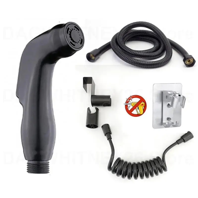 Black Toilet Spray Gun Bidet Sprinklers Flushing Sprayer Shower Head Hook Holder Water Hose Valve Bathroom Accessories U26