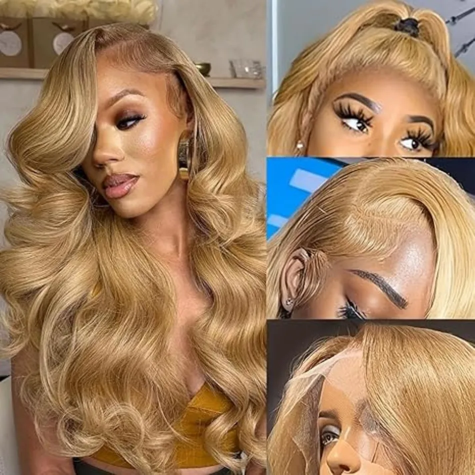 Body Wave Human Hair Wigs 100% Human Hair Quality 13x6 Hd Lace Frontal Wigs 250 Density #27 Honey Blonde Lace Front Colored Wigs