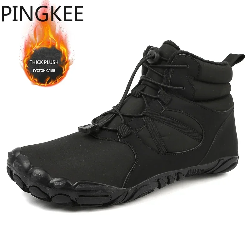 

PINGKEE Thermal Fur Barefoot Waterproof Mens Winter Snow Boots For Men Sneakers Hiking Outdoor Trekking Casual Ankle Male Shoes