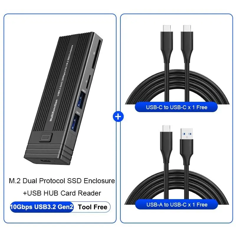 Usb c Hub Leitor de Cartão sd tf com Gabinete Ssd Nvme M.2 10gbps Pci-e Sata M.2 Protocolo Duplo Case Ssd Hdd para 2230 2242 2260 2280 - Imagem 4