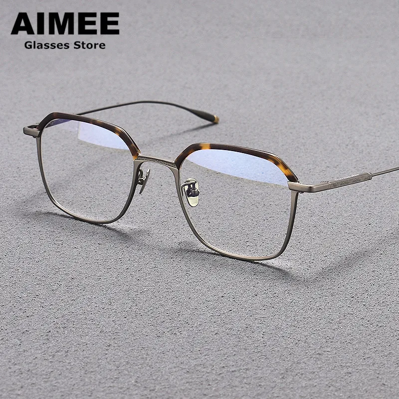 Japanese Titanium Retro Ultralight Polygon Square Glasses Frame Men
