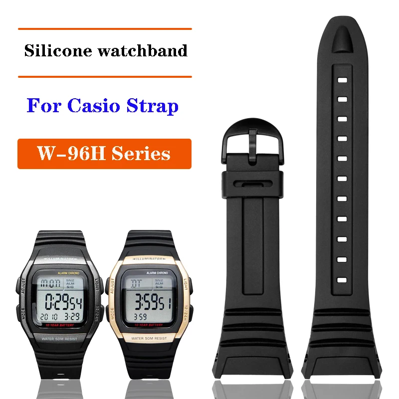 

Watch accessories Band For Casio 3239 W-96H-1A 2A 9A special silicone strap electronic watch wristband Waterproof Black Bracelet