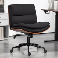 Armless Modern Walnut Office Desk Chair with Wheels, Adjustable Wide Swivel Task Chair, Ergonomic Cross Legged Fabric Chair for 1