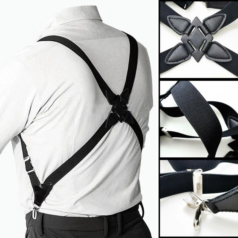 Tirantes ajustables en forma de X para hombre, correa elástica, Clip lateral cruzado, tirantes para adultos, pantalones, accesorios de ropa _ - Mobile