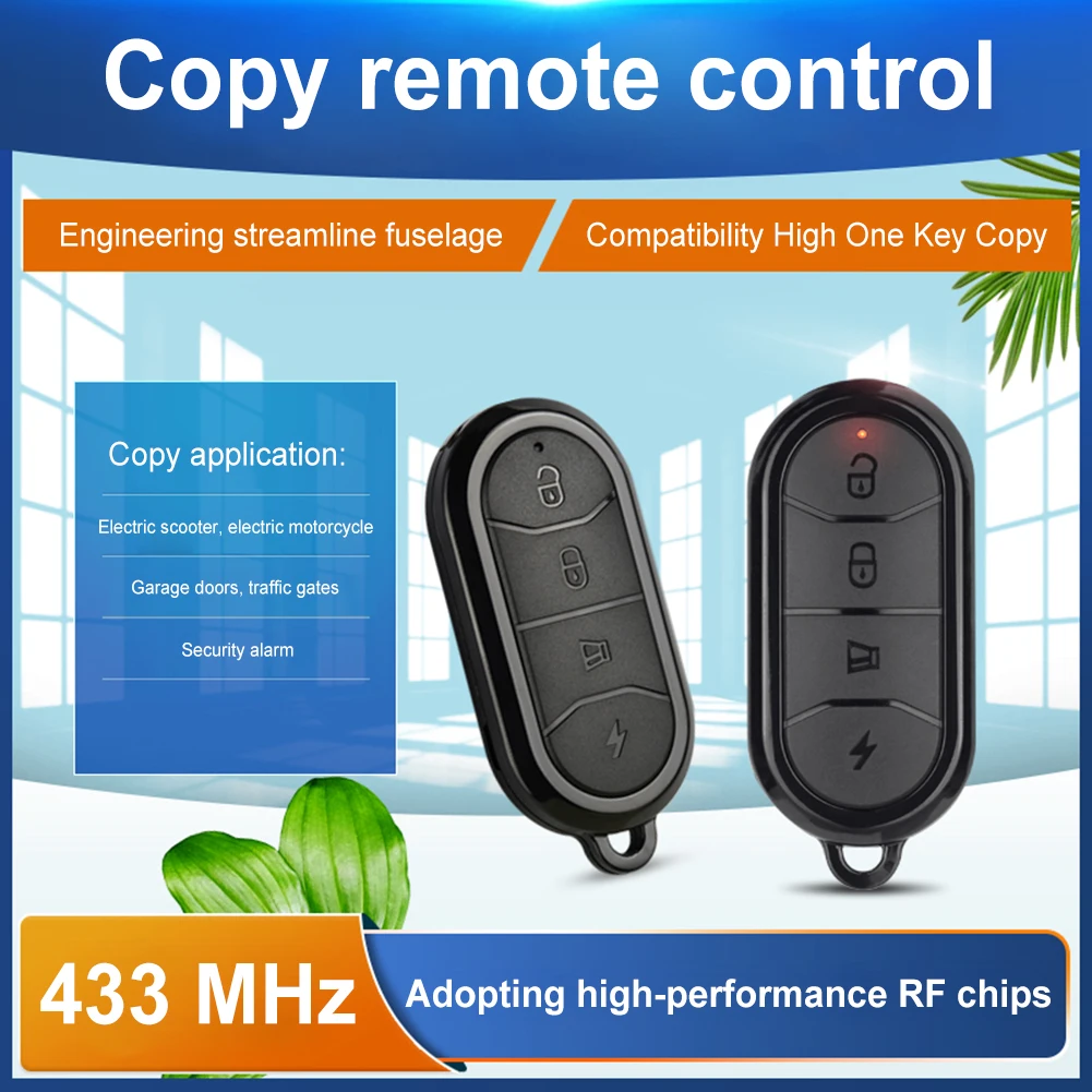 433 MHz Cloning Duplicator Auto Copy Remote Control Universal Garage Gate Opener 4 Buttons Replacement Key Fob for Vehicle Cars