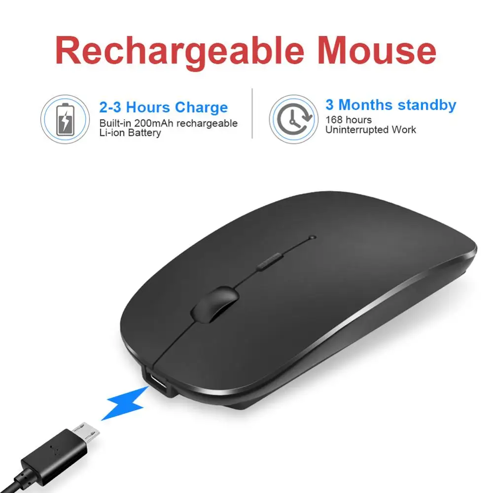 

1600Dpi Wireless Mouse 2.4G Classic Rechargeable Mice Ultra-Thin Silent Mouse Mute for Laptop PC Office Notebook Logitech