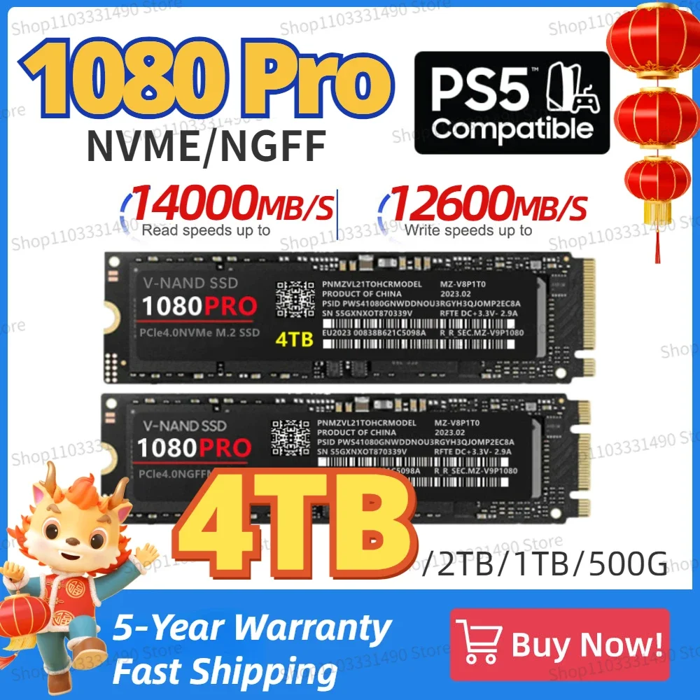 

2024 1080Pro SSD NVMe M2 1TB 2TB 4TB 14000MB/s Internal Solid State Hard Drive M.2 PCIe 4.0x4 2280 SSD Disk for PS5 Laptop PC