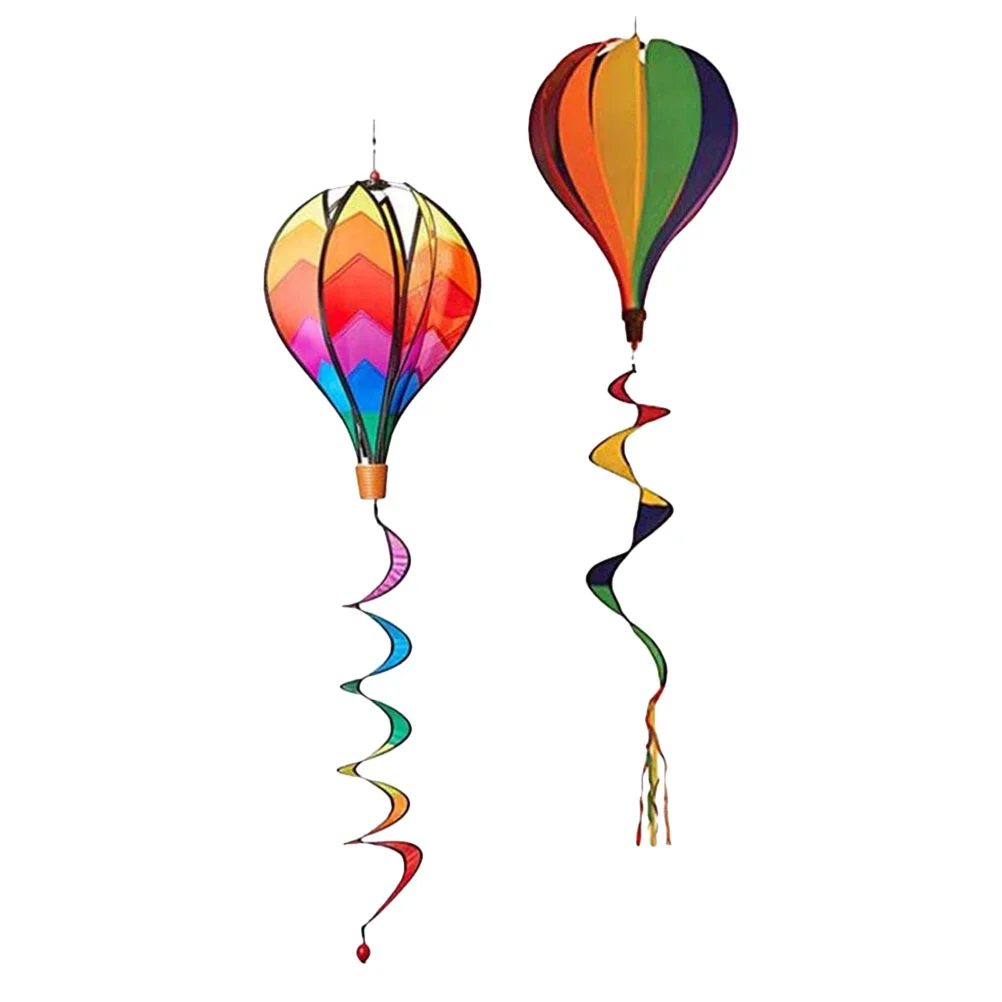 

Hot Air Balloon Windmill Summer Strips Sequin Solid Color Rotating Colorful Garden Decoration 2pcs Decors