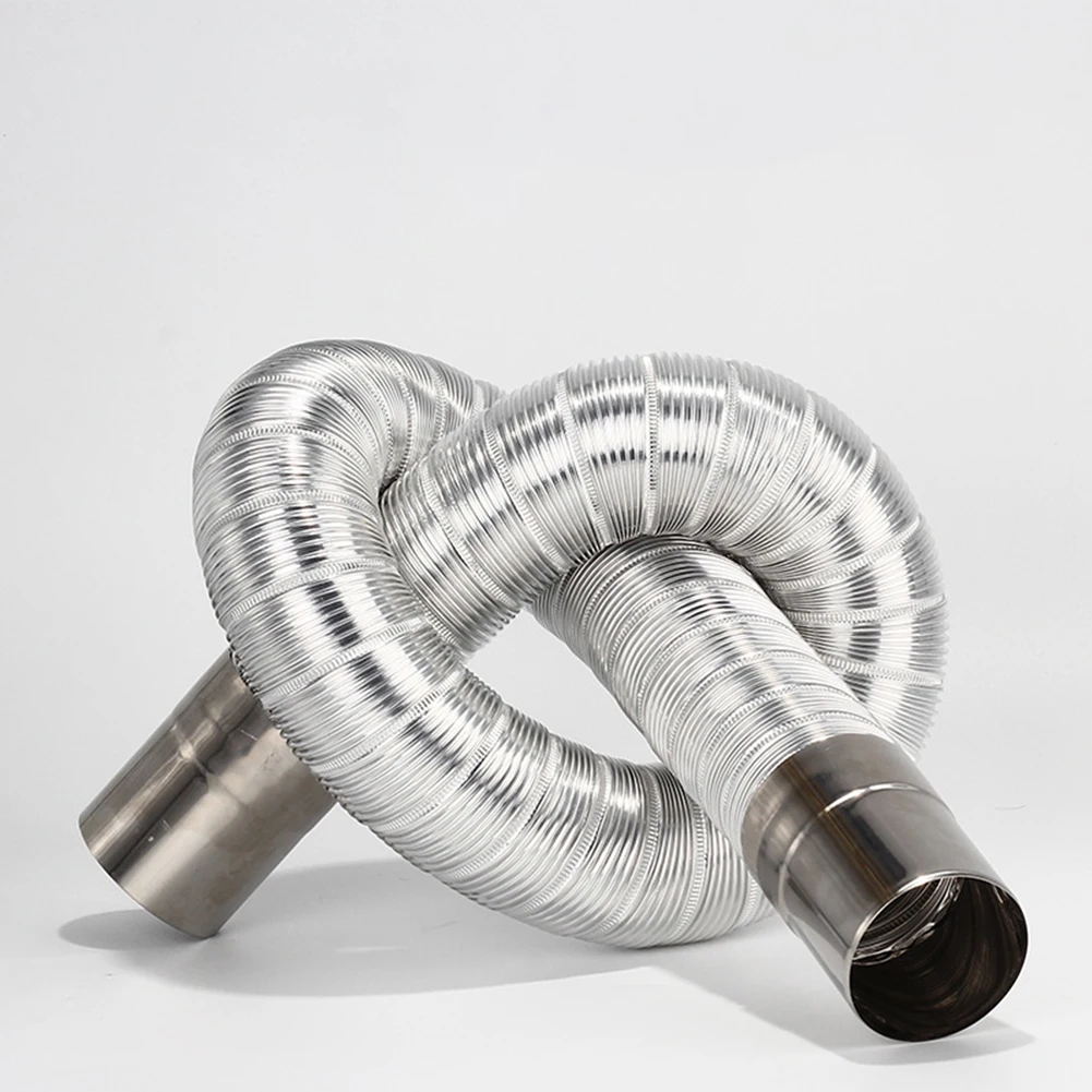 Chimney Liner Pipe Stoves Pipe Stretching Stainless Steel Flue Exhaust Stove Pipe 50mm Dia Ducting Dryer Vent Hose Pellet Stove Fresh Air Intake wood pellet heating tube