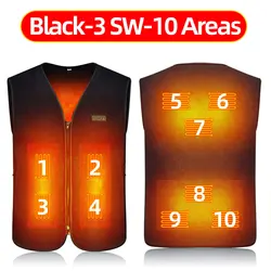 Unisex USB Rechargeable Heated Vest - Washable Thermal Warming Waistcoat - XXXL (M10-Black-10 Areas)