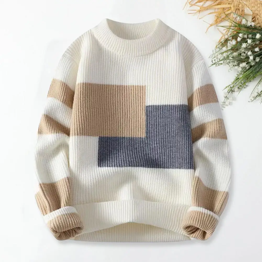 

Свитер с круглым вырезом, уютный вязаный мужской свитер, дизайнерский плотный теплый пуловер с круглым вырезом и длинным рукавом, идеально подходит для осени и зимы