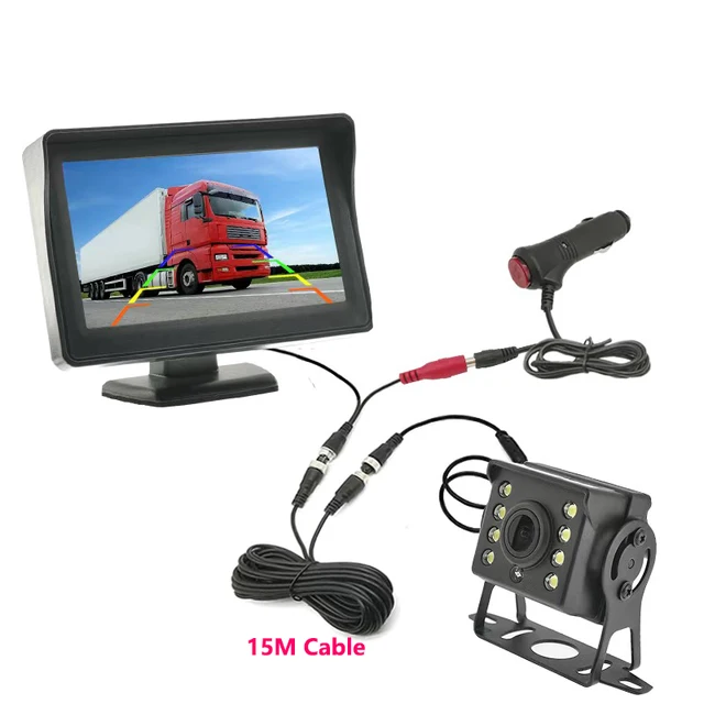 Car Monitor with Rear View Camera For Truck Vehicle Parking 4.3" Screen Rear Camera 9-36V Night Vision Easy Installation