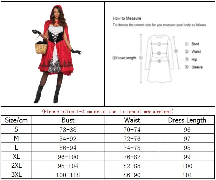 S-6XL Halloween Costume for Women Little Red Riding Hood Dress Up Adult Fantasy Game Outfit With Cloak Cosplay Fancy Party Dress