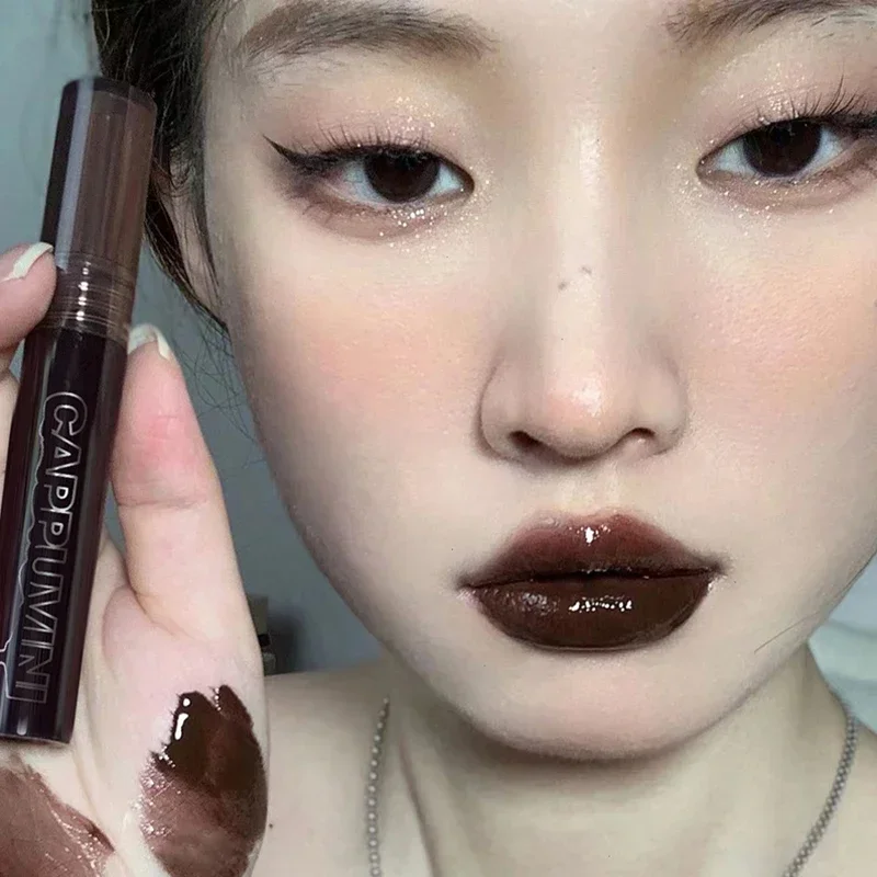 Chocolate Lip Gloss Long Lasting Moisturizes Dark Brown Lip Glaze Transparent Glass Mirror Water Liquid Lipstick Clear Makeup 2