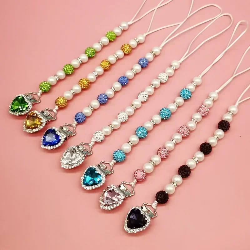 1Pc Luxury Beautiful Rhinestone Pacifier Clip Chain for Baby Newborn Vintage Pearl Crystal Nipple Clip Holder Nipple Accessories