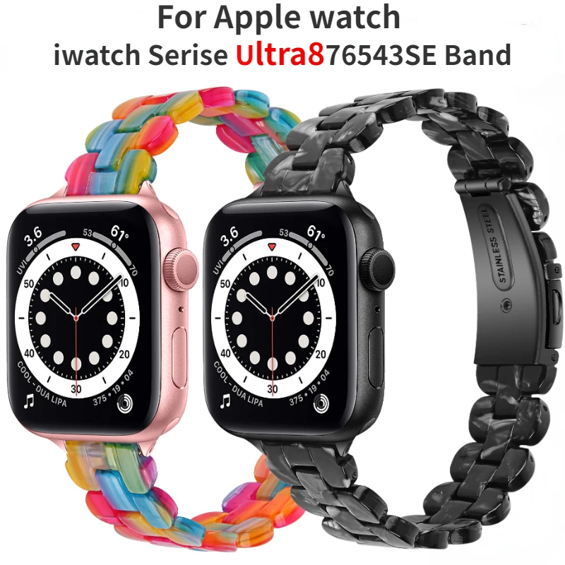 Slim Resin Strap for Apple Watch Band Ultra 49mm 8 7 45mm 41mm 44mm 40mm 42mm 38mm Women Bracelet Wristband iWatch 6 5 4 SE Belt
