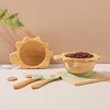 Baby Wooden Tableware Set Dinosaur Bamboo Wooden Plate Bowl Silicone Suction Wooden Handle Fork Spoon for Children Feeding Gift 3