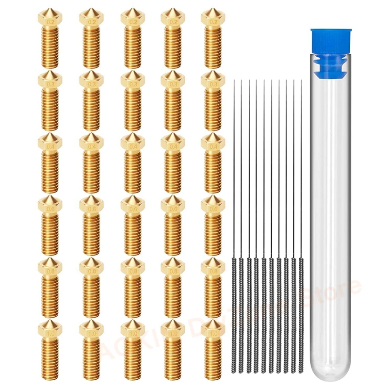 

30Pcs E3D V6 Nozzles, 3D Printer Brass Nozzles 0.2mm,0.3mm,0.4mm,0.6mm,0.8mm,1.0mm with Cleanning Needles Kit for Ender 3 CR-10