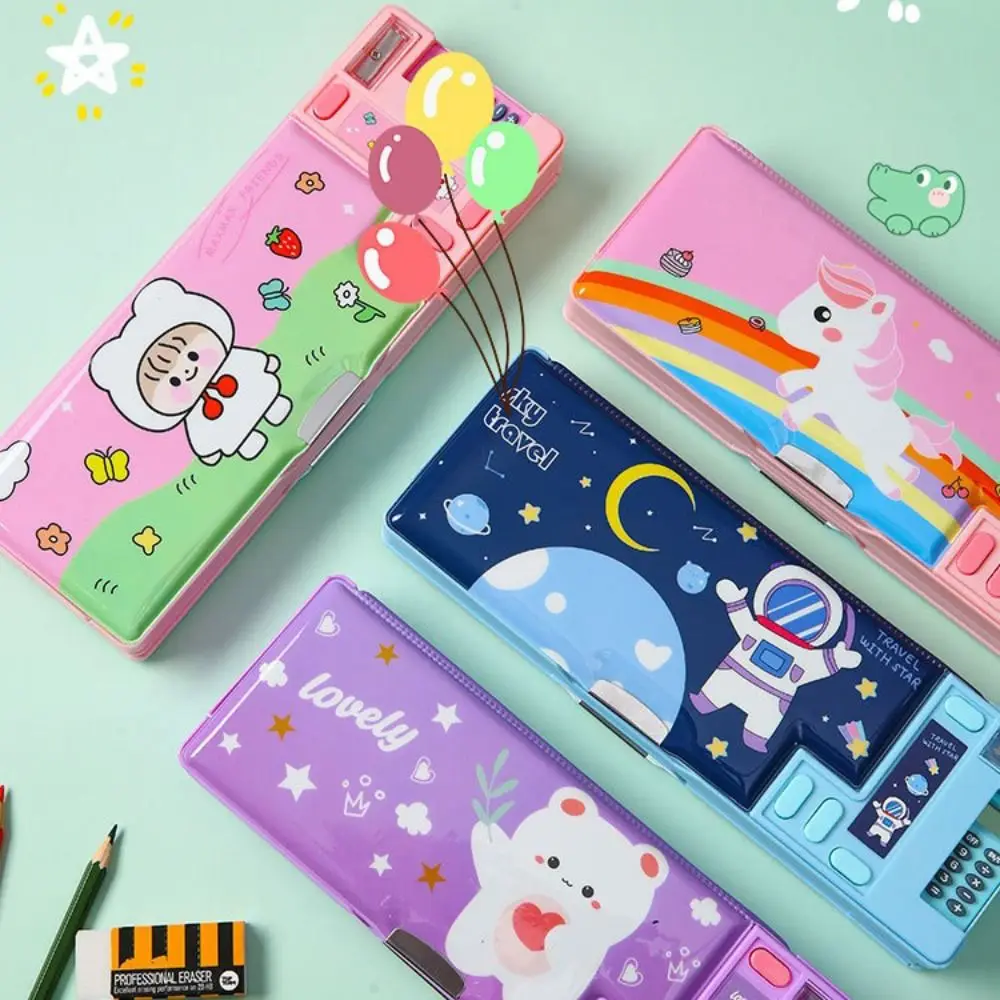 Plastic Pencil Case With Calculator/Pencil Sharpener Fun Mechanism Design Pencil Box Double Sided Use Multi-Functional Pen Bag - image 6