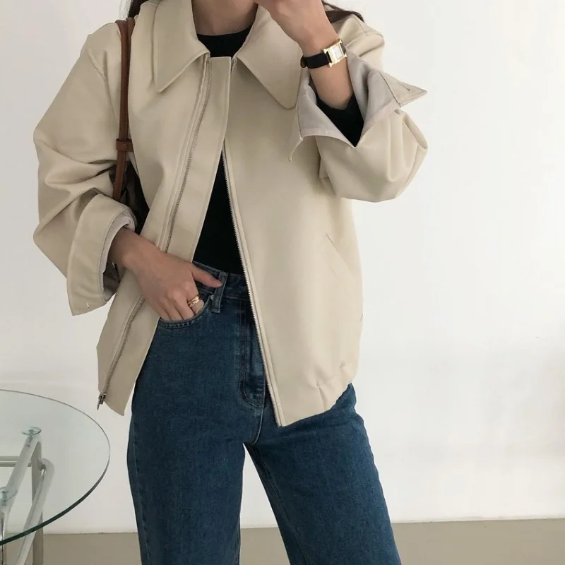 Faux Leather Jacket for Women Spring Autumn 2024 New Fashion Lapel Zipper Motorcycle Biker Jackets Outerwear кожаная куртка