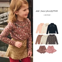 2025 Autumn Clothing New MP Sweet Girls' Bow Top Bottom Shirt Long Sleeved T-shirt Retro Knitted Skirt Children's Clothing
