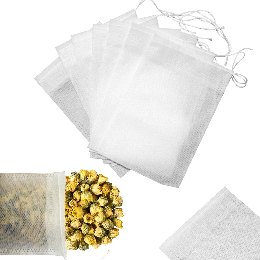 100 Pcs Empty Tea Infuser Bag with Drawstring Herbs Spice Bags Tea Filter Bags for Loose Tea Kitchen Accessories