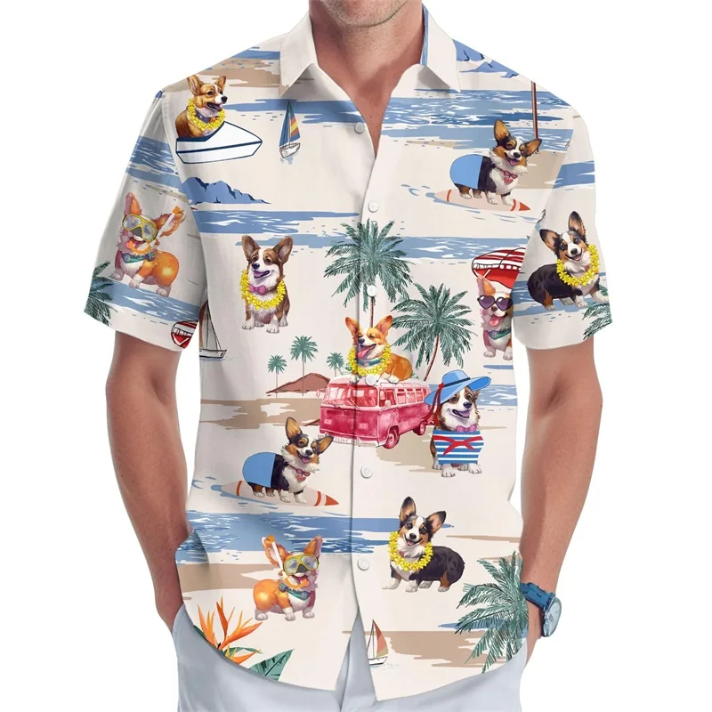 3D Full Print Hawaiian Dachshund Graphic Shirt For Men Summer Casual Button Up Surfing Beach Shirts Blusas Mens Oversize Tee Top 3