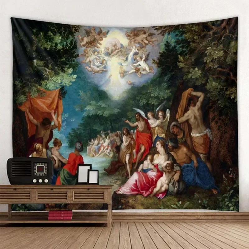 Description Picture 2 of itemRetro oil painting big tapestry wall hanging bohemian background wall cloth bed sheet sofa blanket home room wall decoration